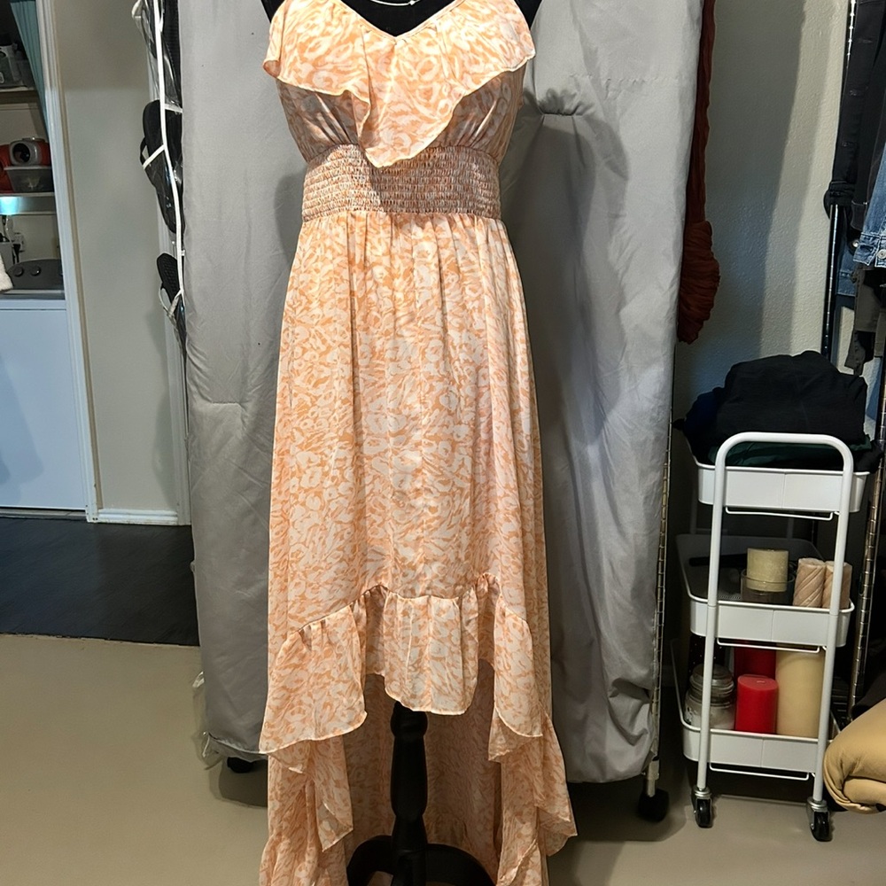 Elegant Peach Floral Maxi Dress
